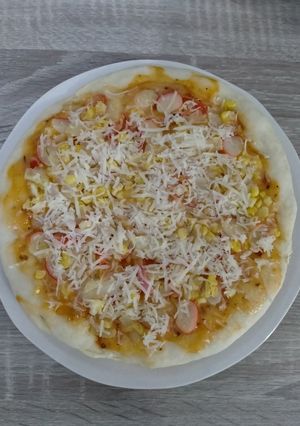 Foto resep Crab Stick & Corn Mayo Pizza (teflon) (takaran sendok)