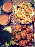 Oats+poha pakoda and oats+poha bhel with hari chutney