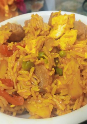 A picture of Paneer mix veg pulao.