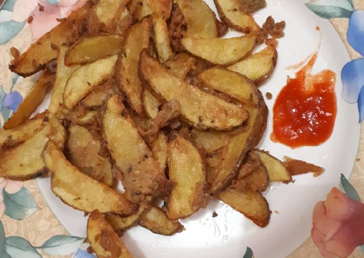 Cara Memasak Fried crispy thin potato wedges yang Enak