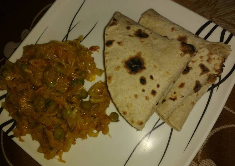 Easiest Way to Prepare Ultimate Cabbage peas with chapati