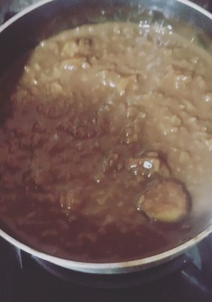 A picture of Nutella Champorado w Bananas or Nutella Chocolate Rice Porridge w Bananas.