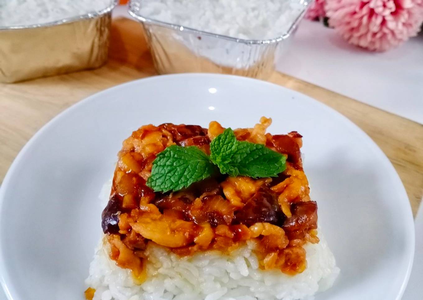 Nasi tim ayam jamur