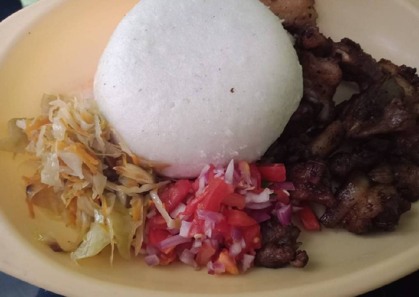 Fried Pork Kachumbari n Ugali