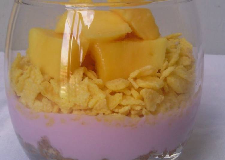 Recipe of Speedy Blackcurant Yoghurt Mango Cereal Parfait