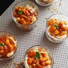Apple crumble cheesecake cups A picture of Apple crumble cheesecake cups.