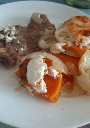 Édesburgonyás rakott tarja recept fotója