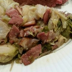 A picture of Brad's Brussel sprouts and cabbage braised in stout.