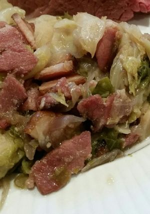 A picture of Brad's Brussel sprouts and cabbage braised in stout.