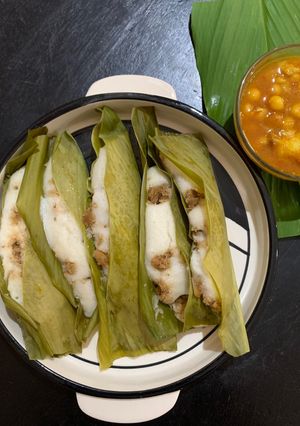A picture of Enduri Pitha - An Oriya Delicacy (Turmeric leaf infused dish).