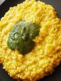 Risotto allo zafferano con pesto di zucchine(senza latticini)