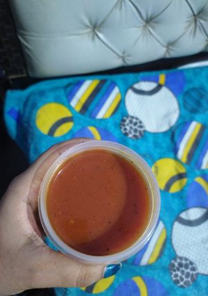 A picture of Tomato sauce #home_made #15mints#yummy_vth_pakode,noodles,smose.