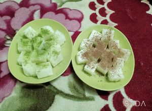 Hình của món Sữa chua dẻo 2 vị (cacao, trà xanh).