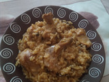 Arroz meloso con conejo y champiñones portobello