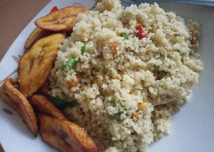 Veggie couscous and fried plantain