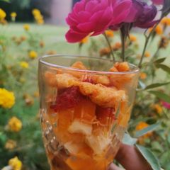 Fruit cocktail with Kurkure A picture of Fruit cocktail with Kurkure.