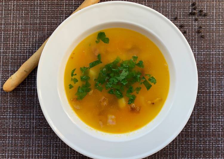 Гороховый суп с копчеными ребрами (без замачивания гороха)