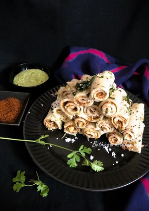 A picture of Semolina Khandvi (Tiffin friendly).