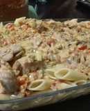 Fideos mostacholi con salsa de mollejas al verdeo con queso crem