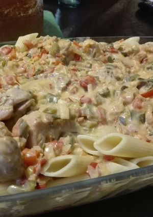 Una foto de Fideos mostacholi con salsa de mollejas al verdeo con queso crem