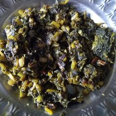 Mulo sak bhaja(radish leaves fry) A picture of Mulo sak bhaja(radish leaves fry).