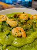 Crema di broccoli e patate con i gamberi