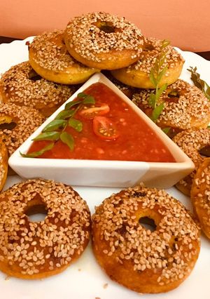A picture of Instant Doughnut Shaped Handvo (savory Doughnut cake) made of maize flour#bakedsnacks.