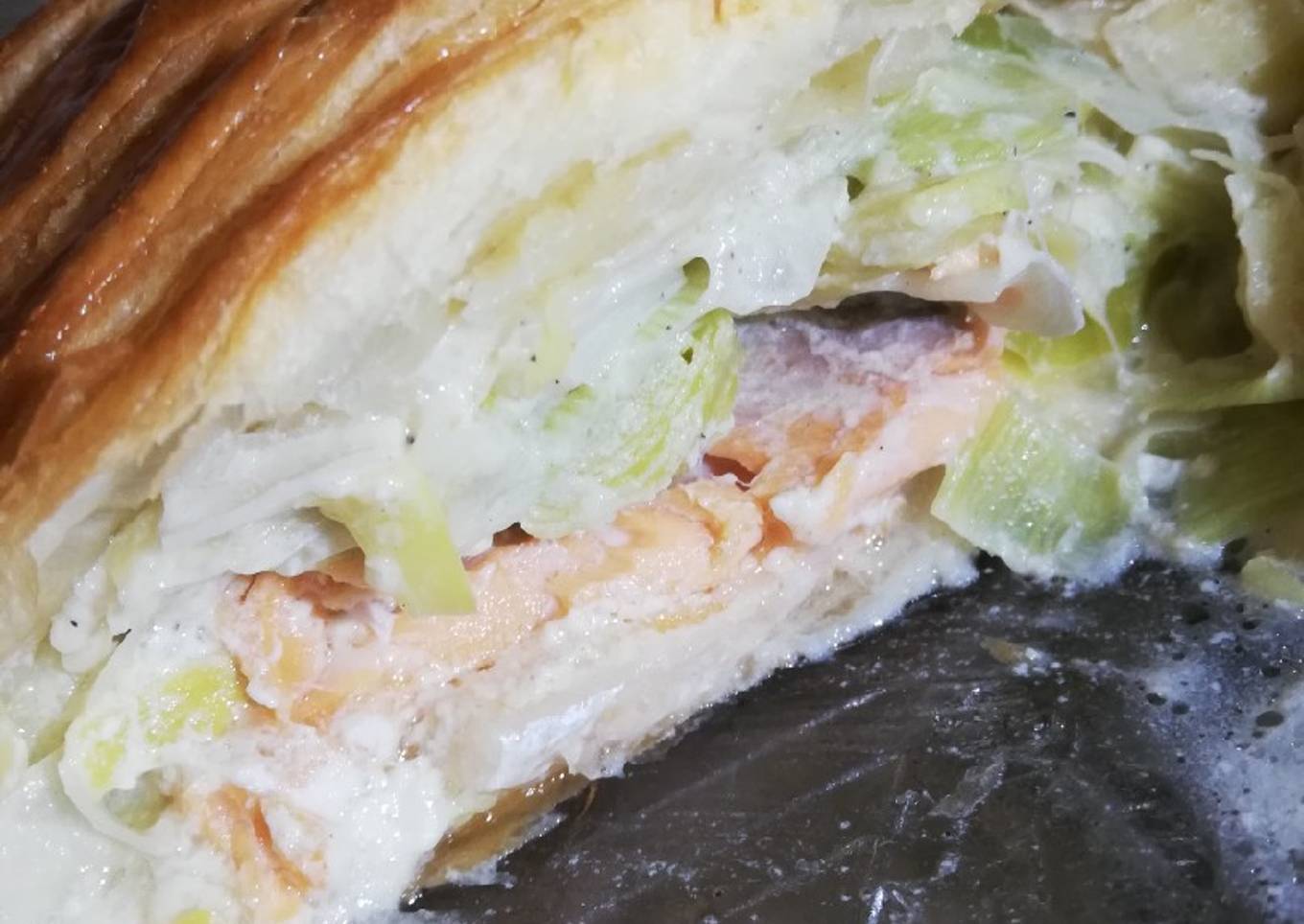 Feuilleté de poireaux/truite