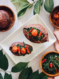 Foto resep Ubi Panggang dengan Tumis Bayam