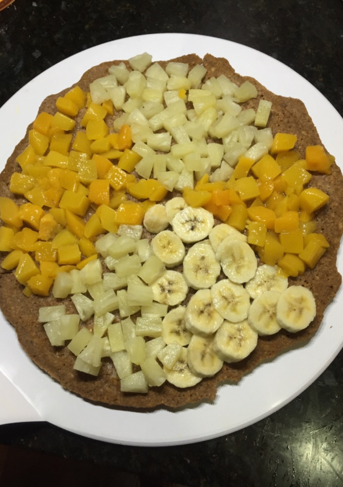 Una foto de Pizza dulce!! Sin harina.Desayuno/ merienda liviana y fresca