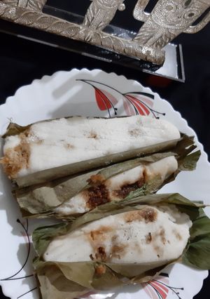A picture of Haldi Patra Pitha/Enduri Pitha(made with turmeric leaves).