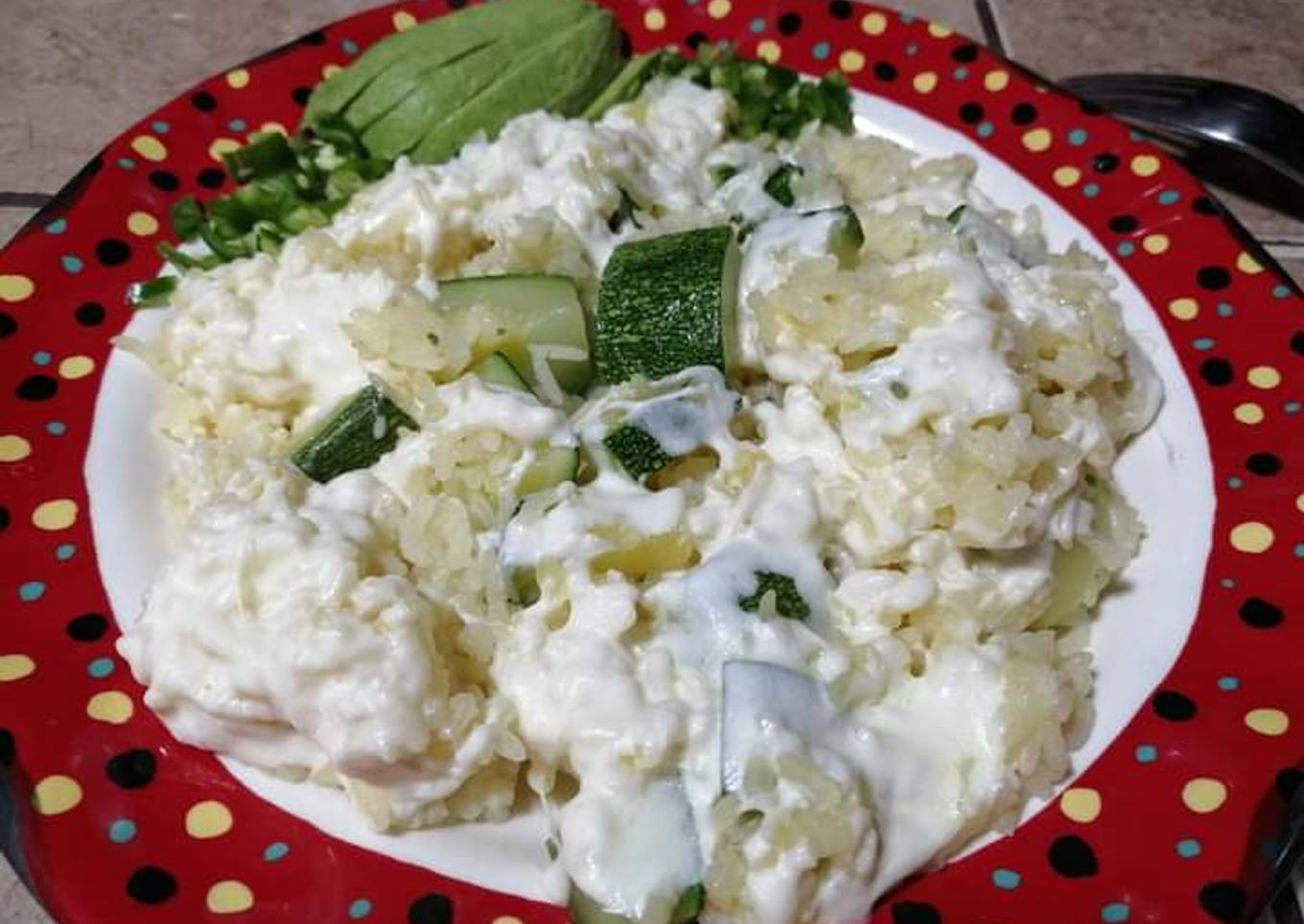 Arroz blanco con calabaza y queso mozzarella