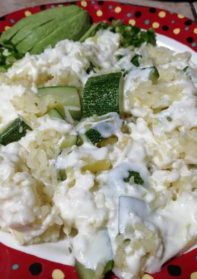 Una foto de Arroz blanco con calabaza y queso mozzarella