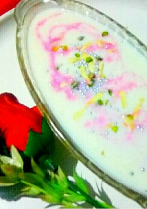 A picture of Rose flavour samak rice kheer.