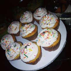 A picture of Vanilla cupcake with whipping cream frosting*.