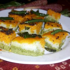 Tri color dhokla A picture of Tri color dhokla.