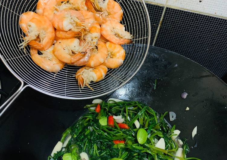 Resep masakan Ca kangkung pete dan udang goreng | Cara Bikin Ca kangkung pete dan udang goreng Yang Sedap