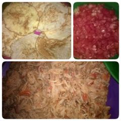 A picture of Spaghetti with minced meat and scrambled eggs.