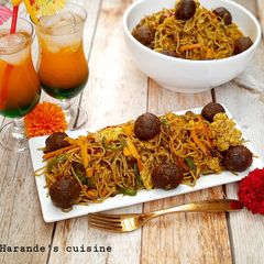 Stir fried meatballs pasta A picture of Stir fried meatballs pasta.