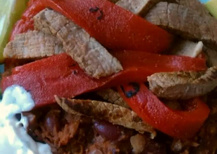 Recipe of Speedy Vickys Mexican-Style Steak with Refried Beans, GF DF EF SF NF