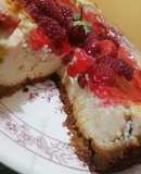 Cheesecake con compota de frambuesas