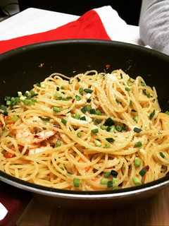 A picture of Shrimp garlic spaghetti.