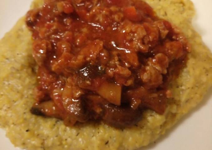 Sausage and porcini ragu with buckwheat polenta