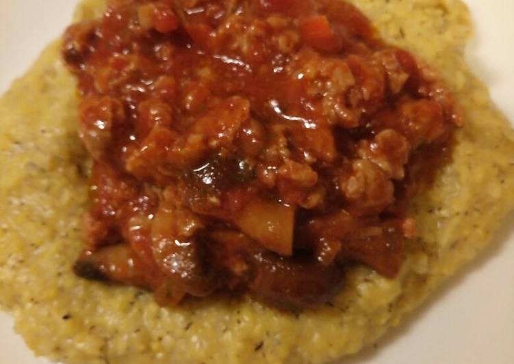 Steps to Prepare Quick Sausage and porcini ragu with buckwheat polenta