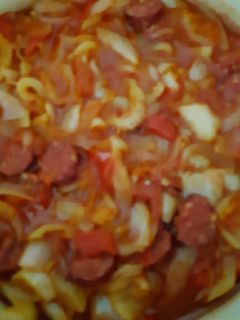 Lecsó füstölt kolbásszal recept fotója