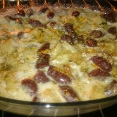 A picture of Sausage - sojok and potatoes with cream.