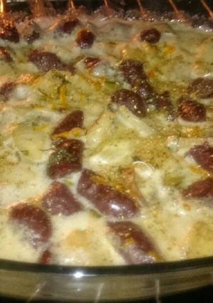 A picture of Sausage - sojok and potatoes with cream.