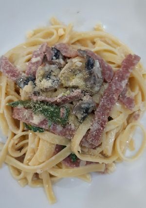 Foto resep Creamy Fettuccine Smoked Beef Mushroom