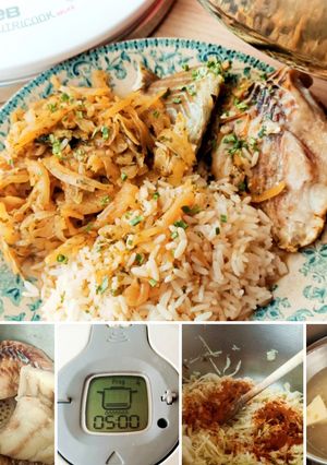 Une photo de Filets de lieu noir riz et chou au paprika à la nutricook SEB