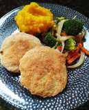 Milanesas de soja con puré mixto y brócoli salteado